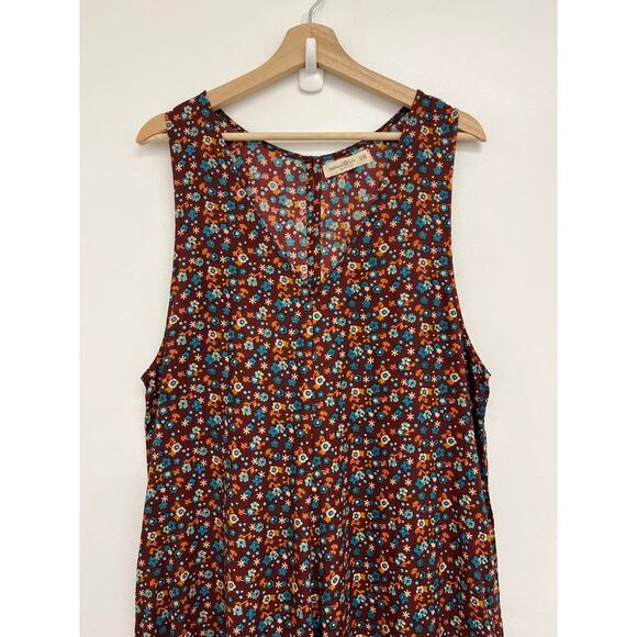 Natural Life Let's Just Go Wide-Leg Bohemian V-Neck 70s Floral Jumpsuit S/M - Picture 7 of 15